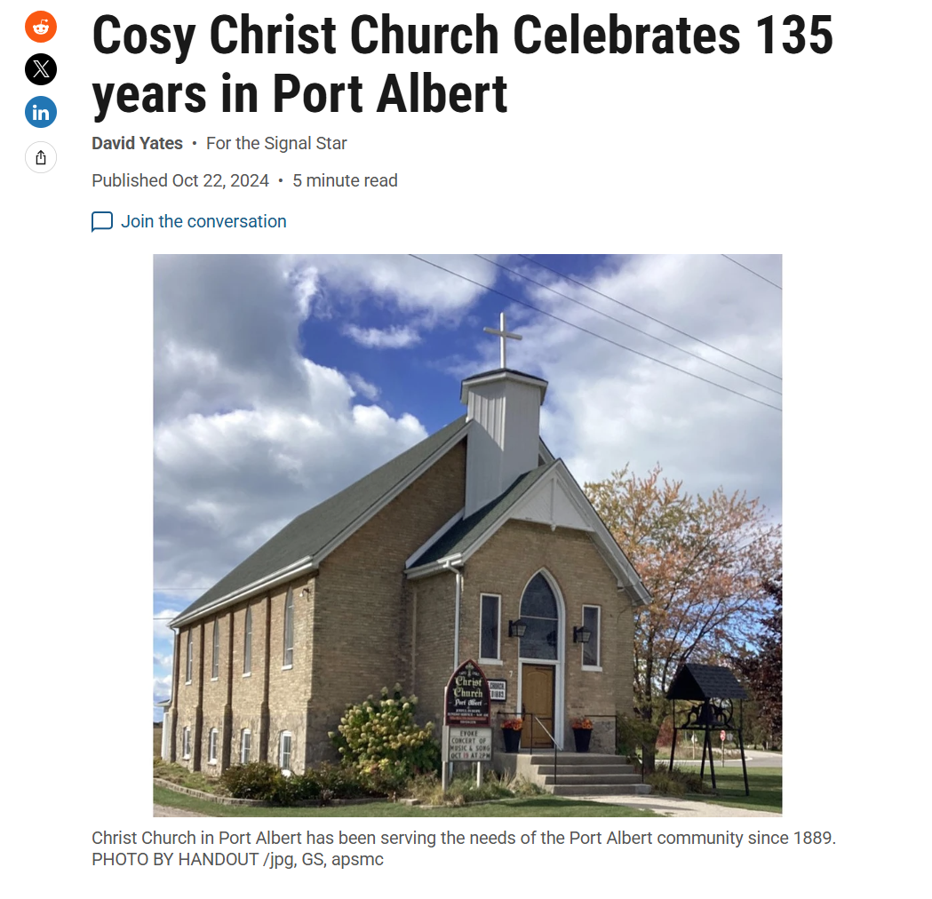 Link to article in the Goderich Signal Star for the Christ Church 135 year anniversay.